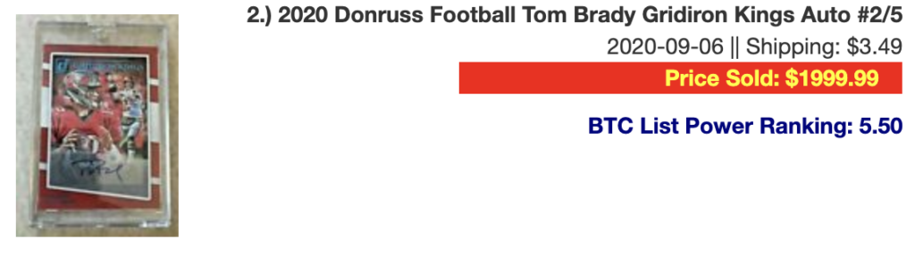 2020 Donruss Football Tom Brady Gridiron Kings Auto #2/5
