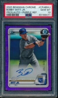 2PSA 10 BOBBY WITT JR. AUTO 2020 Bowman Chrome PURPLE REFRACTOR #/250 RC GEM MINT