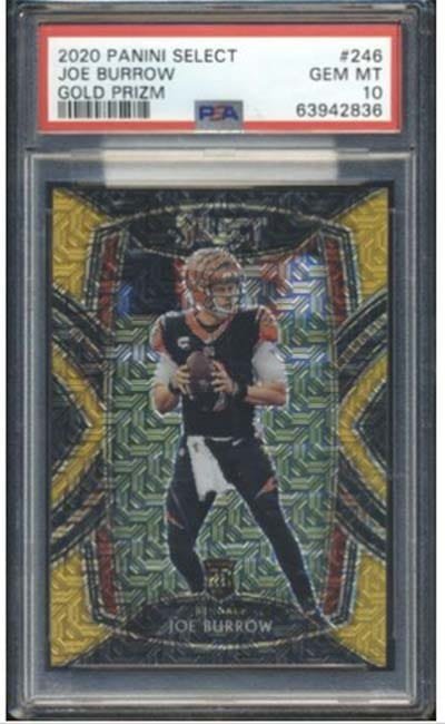 Joe Burrow - 2020 Select Gold Prizm Club Level Rookie 246 /10 PSA 10