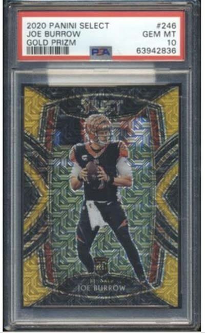 Joe Burrow - 2020 Select Gold Prizm Club Level Rookie 246 /10 PSA 10