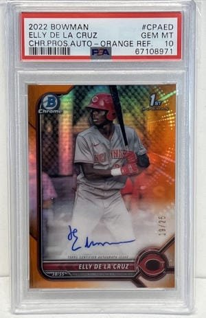 Elly De La Cruz 2022 1st Bowman Chrome Orange Refractor Auto #’d 19/25 PSA 10